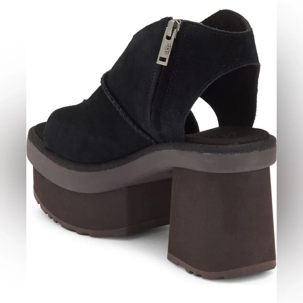 UGG | New Heights Platform Sandals -  Black Suede Chunky Y2K